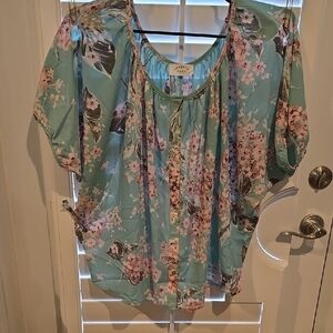 Sheer Floral Blouse by Sweet Rain - Green and Pink